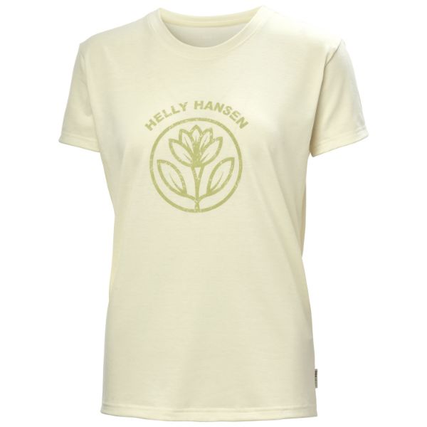 Helly Hansen Women's Skog Recycled Graphic T-Shirt i knækket hvid med grønt print midt på brystet